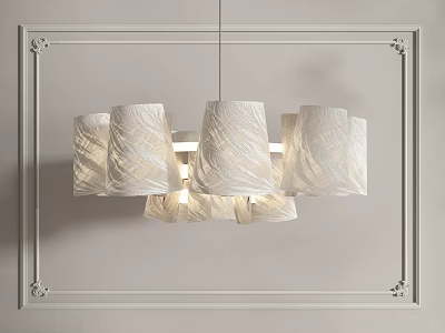 Modern Pendant Light With Multiple White Fabric Shades In Minimalist Interior Design 3d model