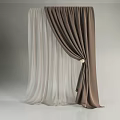 Brown Thick Curtains With Light Sheer Panels And White Tieback Decoration 3d model