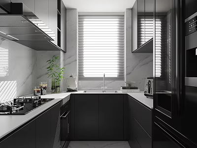Elegant Modern Luxury Kitchen Interior With Marble Island And Cabinets 3d model