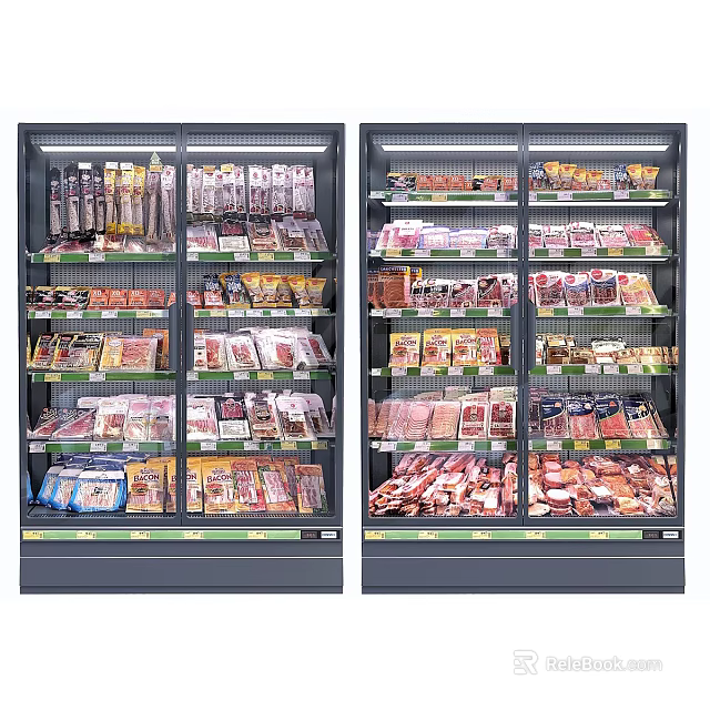 Supermarket Display Shelves With Various Packaged Meat And Food Products 3d model 