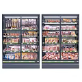 Supermarket Display Shelves With Various Packaged Meat And Food Products