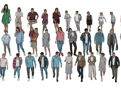 Modern multi-person multi-person children children leisure character combination 3d model