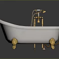 Luxury White Bathtub With Gold Faucet And Decorative Claw Feet Design