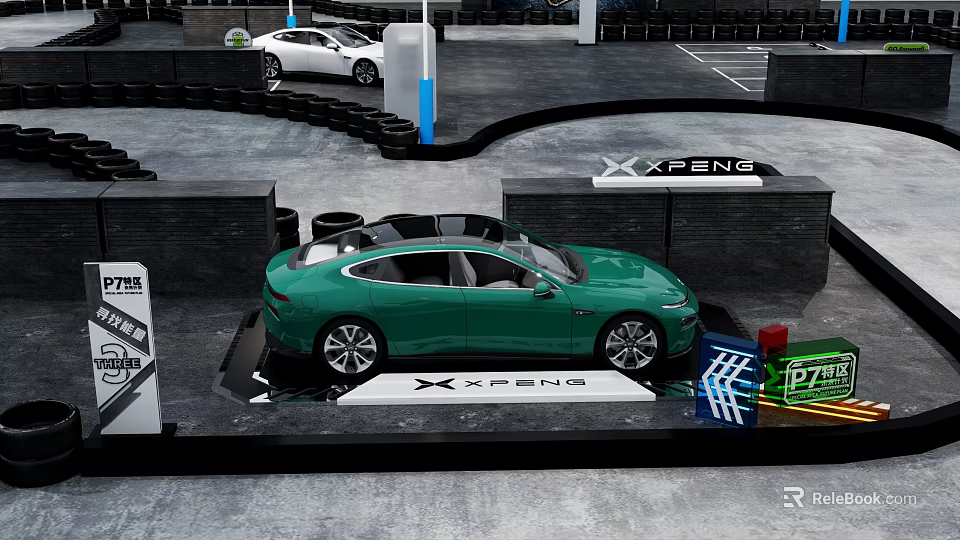 XPENG Green Sleek Car Showcase On Modern Display Platform With Brand Logo 3d model 
