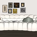 Modern White Petal Shaped Sectional Sofa With Flower Green Cushions Wall Art And Indoor Plant