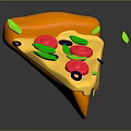 Fresh Pizza Slice With Orange Crust Red Tomato Slices Green Basil And Black Olives