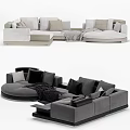 Modern Multi Seater Sofa In Gray Beige With Plush Pillows And Soft Blanket