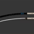 Traditional Samurai Sword With Silver Blade Engraved Characters Black Handle And Scabbard