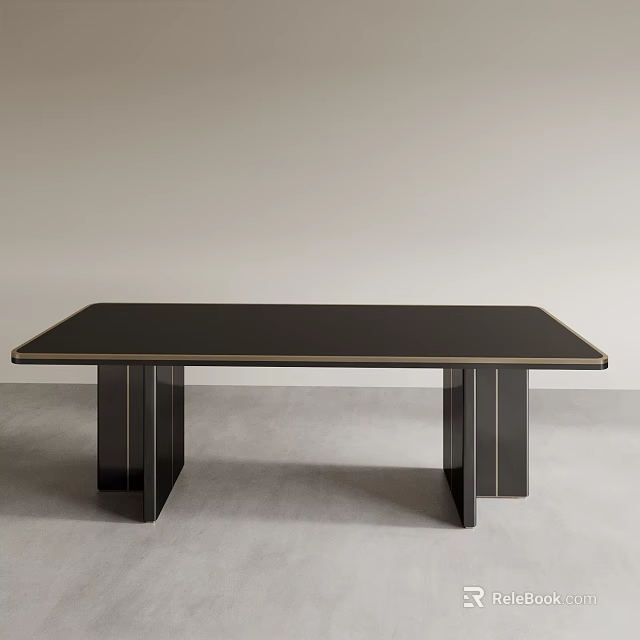 Modern Black Dining Table With Sleek Black Legs And Smooth Surface 3d model