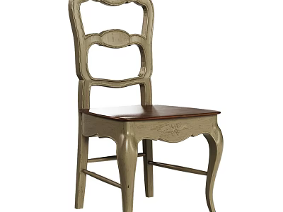 Classic Single Chair With Carved Backrest And Dark Brown Leather Seat 3d model