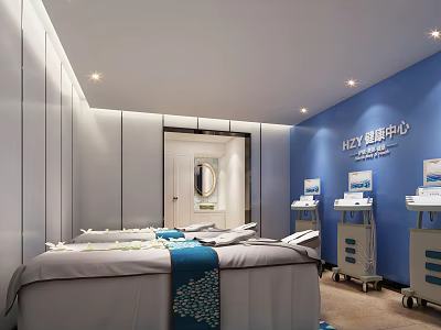 Elegant SPA Sauna Wellness Center With Massage Beds Blue Decor And Soft Lighting 3d model