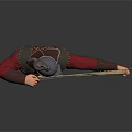Game Movie Character Archer in Blue Helmet and Red Robe Drawing Longbow with Metal Armor