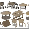 Traditional Wooden Houses With Thatch Roofs And Various Architectural Designs