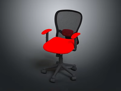 Ergonomic Office Chair With Mesh Backrest Red Seat Armrests And Wheeled Base 3d model