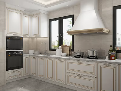 Modern Kitchen Interior Design With White Cabinets Sleek Countertop Window And Appliances 3d model