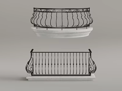 Decorative Black Railings With Circular And Rectangular Designs And White Bases 3d model