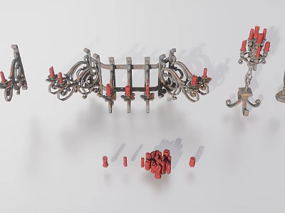 Decorative Ornament Set With Metal Frames Red Accents And Vintage Artistic Designs For Home Decor 3d model