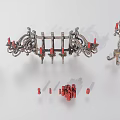 Decorative Ornament Set With Metal Frames Red Accents And Vintage Artistic Designs For Home Decor