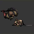 Man in tactical combat gear posing with woman holding rifle and military equipment