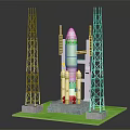 Detailed Rocket Launch Model With Tall Launch Towers And Green Platform Base 3d model