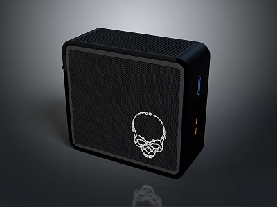 Black Portable Speaker With White Skull Design And USB Port Interface 3d model