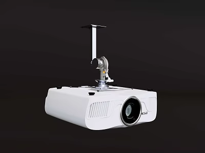 White Digital Projector Mounted With Bracket On Black Background Design 3d model