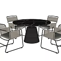 Modern Round Dining Table Set With Marble Tabletop Black Base And Woven Chairs 3d model