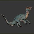 3D Dragon Figure With Teal Orange Scales Red Horns Open Mouth Spiked Tail