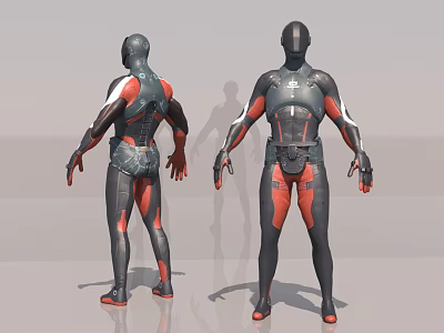 Game and Movie Character in Sci-Fi Black and Red Costume Front Back View 3d model