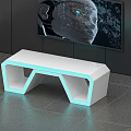 Modern Public Facility Bench With Blue LED Lighting And Contemporary White Design