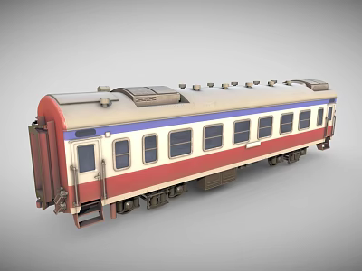 Vintage Train Carriage With Red White Blue Exterior Featuring Row Of Windows And Roof Equipment 3d model