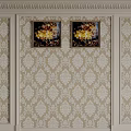 Decorative White Lines Framing Patterned Wallpaper Sections On Elegant Interior Wall 3d model