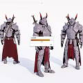 Game and Movie Character in Detailed Armor with Red Horns and Red Cape Fantasy Style