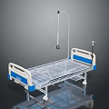 Modern Medical Bed With Blue White Frame Wheels And IV Pole