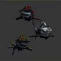 Fantasy Aquatic Animals With Red Black Yellow Fins And Decorative Features