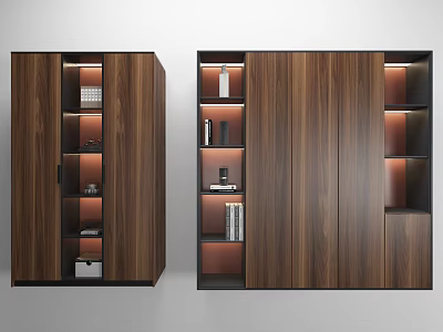 Modern Wooden Decorative Cabinet With Glass Doors Interior Lighting And Shelves For Books 3d model