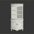 White Ornate Corner Cabinet Featuring Multiple Shelves Cabinet Doors And Carved Small Feet