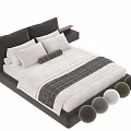 Modern Double Bed With Upholstered Headboard White Bedding Gray Accent And Side Panels 3d model