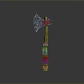 Decorative Battle Axe With Metal Blade Wooden Handle And Red Wrapping Design