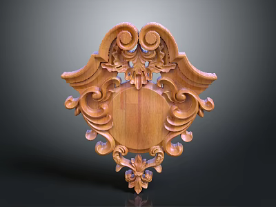 Ornate Wooden Carving Decorative Plaque With Scroll Patterns And Floral Details 3d model