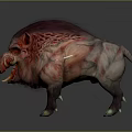 Grotesque Boar Creature Character With Torn Skin Bloodstains And Sharp Tusks