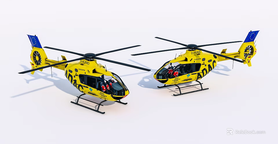Two Yellow Helicopters For Emergency Rescue Services 3d model 