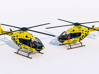 Two Yellow Helicopters For Emergency Rescue Services 3d model