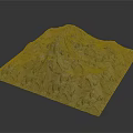 Square 3D Mountain Model With Rocky Surface Texture And Gray Brown Color