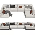 Modern White Sectional Sofa with Gray Brown Cushions and Throw Blanket 3d model