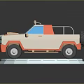 3D Model Orange And Beige Off Road Truck With Roof Lights On White Circular Platform