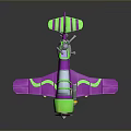 Colorful Toy Airplane Model With Purple Green Body And Wooden Propeller