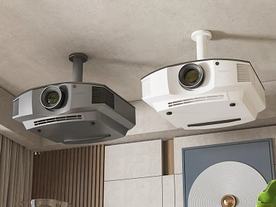 Ceiling Mounted Projection Monitoring Devices In Gray And White For Indoor Setting 3d model