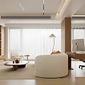Modern Living Dining Room Interior With Beige Sofa Coffee Table Floor Lamp And Large Windows