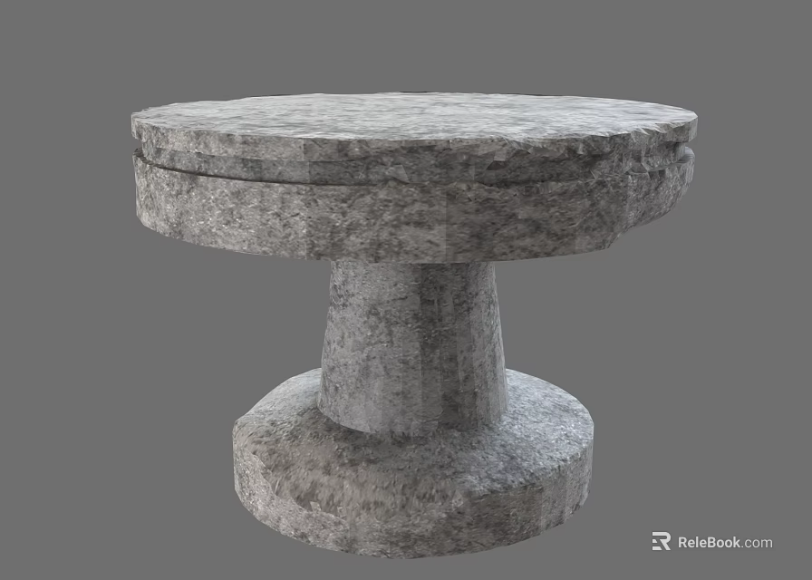 Weather Resistant Round Stone Outdoor Table With Textured Surface And Sturdy Pedestal 3d model 
